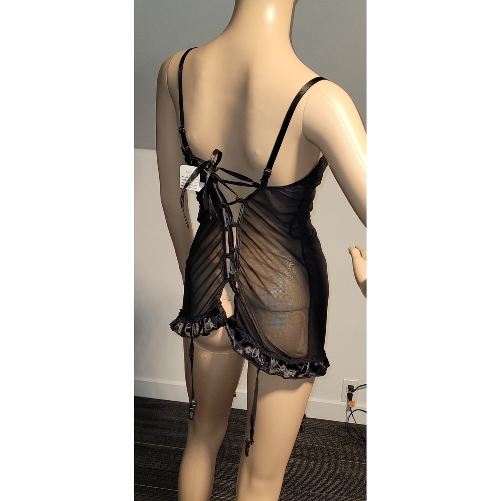 Women's Back Lace Up Medium Black Teddy Corset Bustier Lingerie G-String SL2614 - Picture 3 of 8